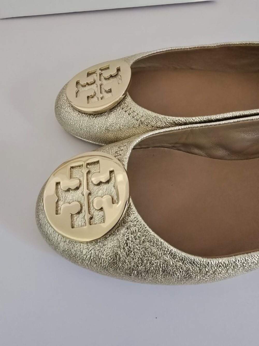 Tory Burch Minnie Travel Ballet Flats 6 Metallic Gold Slip On Leather Shoes - Picture 5 of 12